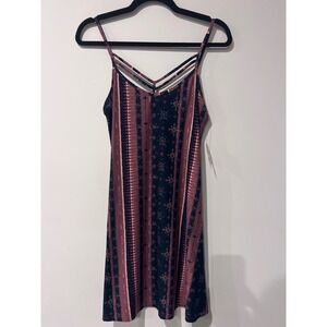 Mudd Junior XS Plum Navy Tribal Print Jersey Strappy Dress NWT Boho Festival